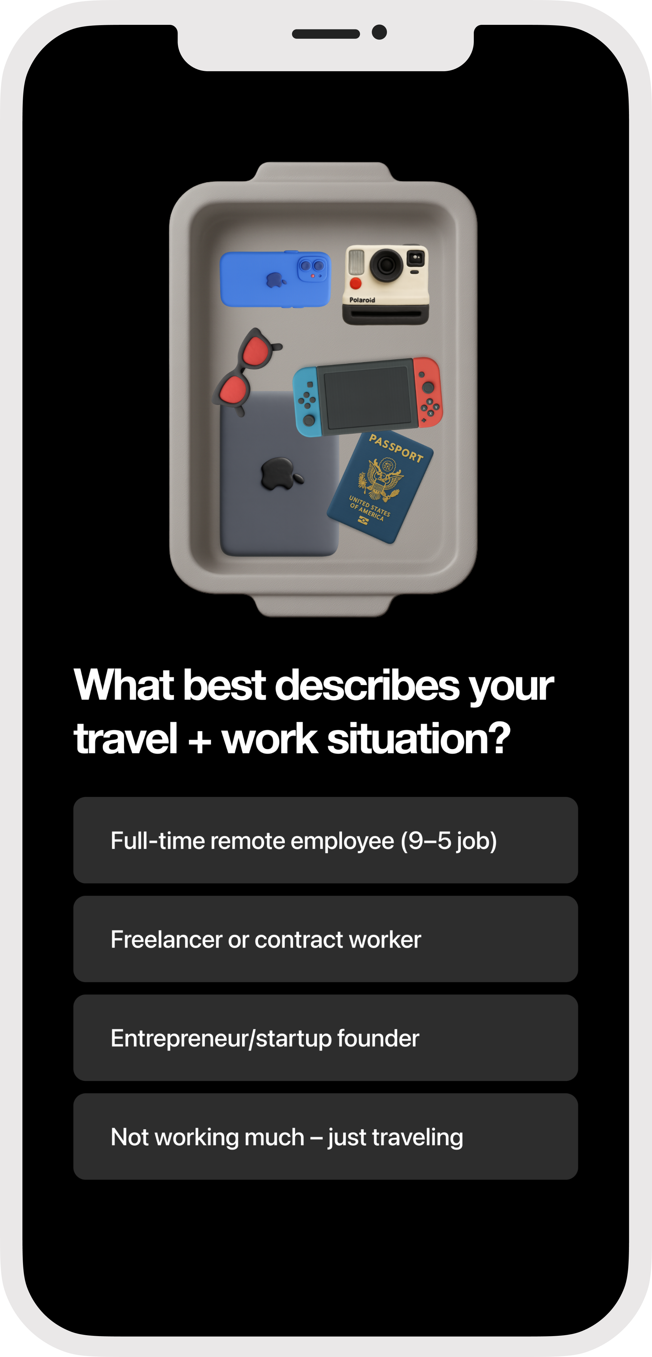 Nomadii onboarding screen